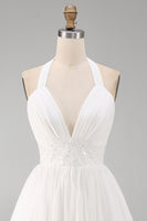 Load image into Gallery viewer, White Halter Short A Line Graduation Dress with Ruffles