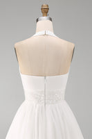 Load image into Gallery viewer, White Halter Short A Line Graduation Dress with Ruffles