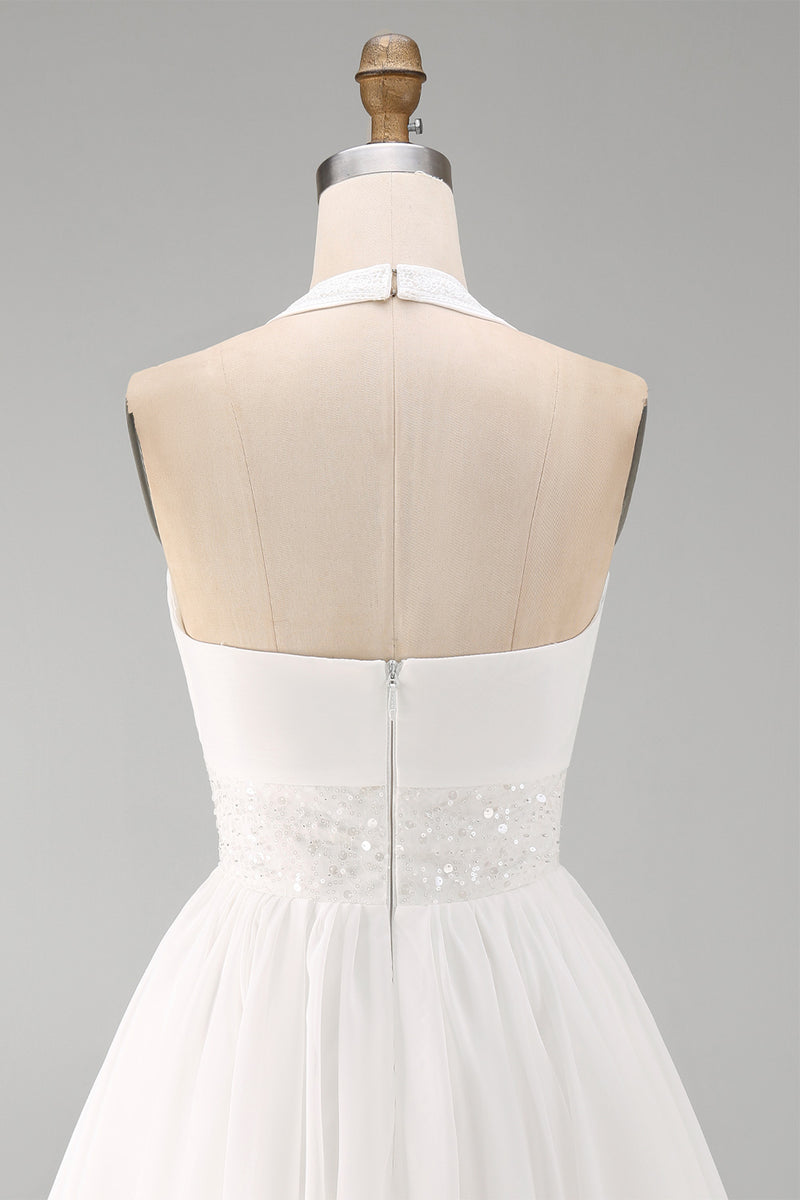 Load image into Gallery viewer, White Halter Short A Line Graduation Dress with Ruffles