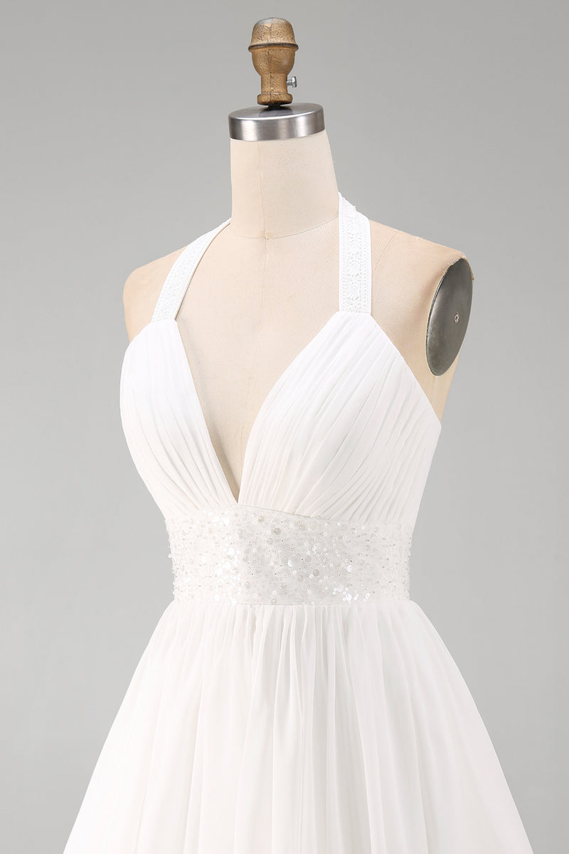 Load image into Gallery viewer, White Halter Short A Line Graduation Dress with Ruffles
