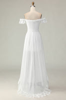 Load image into Gallery viewer, White A Line Off the Shoulder Asymmetrical Western Engagement Dress with Ruffles