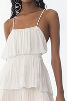 Load image into Gallery viewer, White Spaghetti Straps A Line Tiered Maxi Rehearsal Dinner Dress