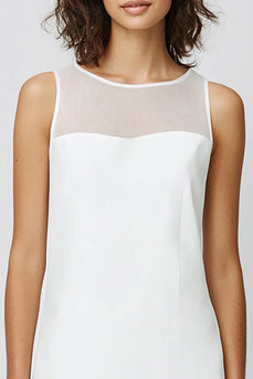 White Illusion Satin Sleeveless Short Graduation Dress