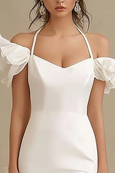 Ivory Sheath High-Low Rehearsal Dinner Dress with Ruffles