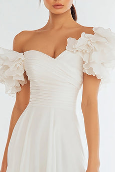 Ivory A Line Off the Shoulder Short Graduation Dress with Ruffles