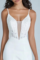 Load image into Gallery viewer, White Satin Corset Maxi Regearsal Dinner Dress with Appliques