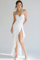 Load image into Gallery viewer, White Sheath Strapless Ruched Maxi Rehearsal Dinner Dress