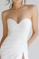 Load image into Gallery viewer, White Sheath Strapless Ruched Maxi Rehearsal Dinner Dress