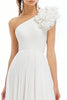 Load image into Gallery viewer, White A Line One Shoulder Chiffon Maxi Graduation Dress with Ruffles