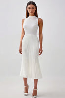 Load image into Gallery viewer, White Sheath High Neck Pleated Chiffon Maxi Rehearsal Dinner Dress