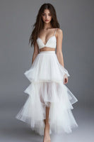 Load image into Gallery viewer, White 2 Pieces A Line Tulle Ruffled Maxi Rehearsal Dinner Dress