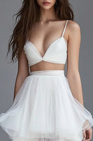 Load image into Gallery viewer, White 2 Pieces A Line Tulle Ruffled Maxi Rehearsal Dinner Dress