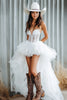 Load image into Gallery viewer, White A Line Tulle Corset Graduation Dress with Lace Appliques