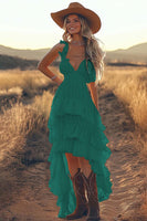 Load image into Gallery viewer, Ivory A Line Ruffled Spaghetti Straps High-Low Rehearsal Dinner Dress