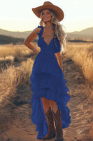 Load image into Gallery viewer, Ivory Spaghetti Straps A Line High-Low Ruffled Rehearsal Dinner Dress