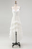 Load image into Gallery viewer, Ivory A Line Ruffled Spaghetti Straps High-Low Rehearsal Dinner Dress