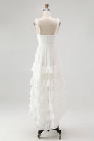 Load image into Gallery viewer, Ivory A Line Ruffled Spaghetti Straps High-Low Rehearsal Dinner Dress