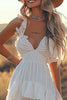 Load image into Gallery viewer, Ivory A Line Ruffled Spaghetti Straps High-Low Rehearsal Dinner Dress