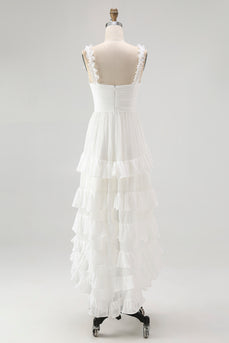 Ivory Spaghetti Straps A Line High-Low Ruffled Rehearsal Dinner Dress