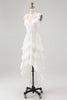 Load image into Gallery viewer, Ivory Spaghetti Straps A Line High-Low Ruffled Rehearsal Dinner Dress