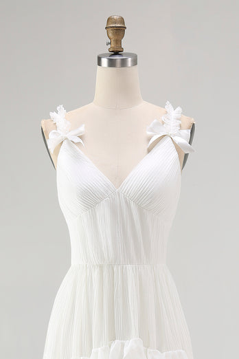 Ivory Spaghetti Straps A Line High-Low Ruffled Rehearsal Dinner Dress