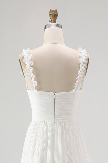 Ivory Spaghetti Straps A Line High-Low Ruffled Rehearsal Dinner Dress