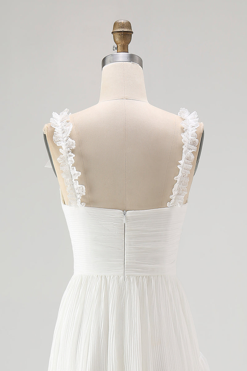 Load image into Gallery viewer, Ivory Spaghetti Straps A Line High-Low Ruffled Rehearsal Dinner Dress