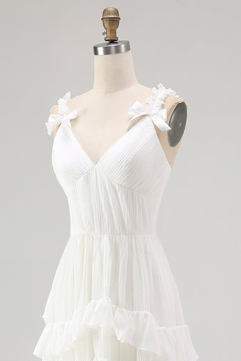 Ivory Spaghetti Straps A Line High-Low Ruffled Rehearsal Dinner Dress