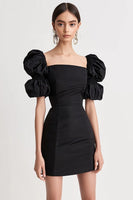 Load image into Gallery viewer, Black Satin Bodycon Short Grduation Dress