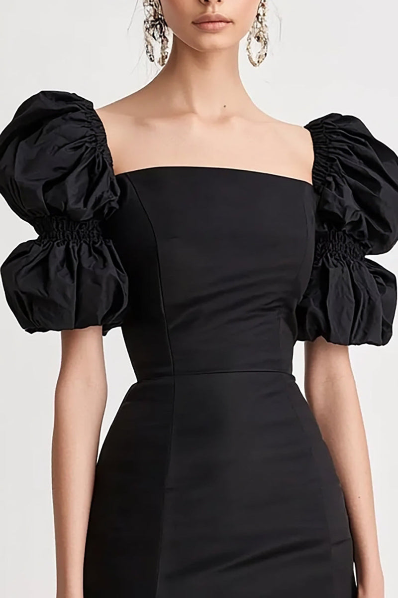 Load image into Gallery viewer, Black Satin Bodycon Short Grduation Dress