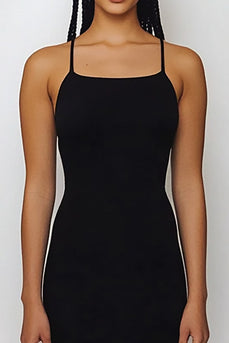 Black Satin Spaghetti Straps Sheath Maxi Formal Dress