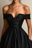 Load image into Gallery viewer, Black A Line Satin Off the Shoulder Maxi Formal Dress with Slit