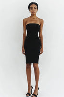 Load image into Gallery viewer, Black Strapless Bodycon Satin Short Cocktail Dress