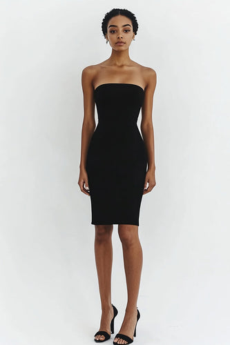 Black Strapless Bodycon Satin Short Cocktail Dress