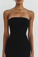 Load image into Gallery viewer, Black Strapless Bodycon Satin Short Cocktail Dress