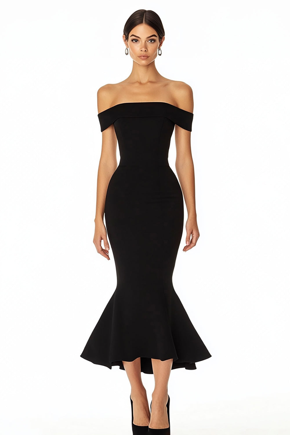 Black Off the Shoulder Satin Mermaid Maxi Formal Dress