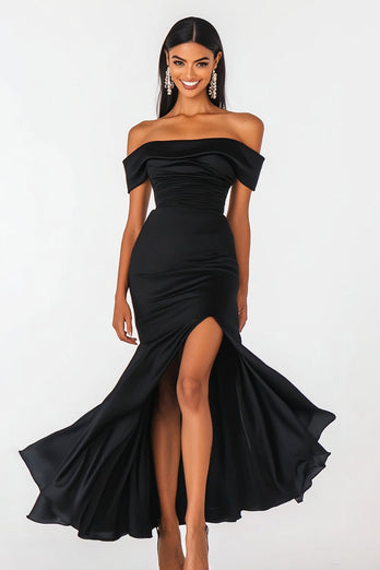 Black Mermaid Off the Shoulder Maxi Formal Dress