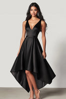 Load image into Gallery viewer, Black A Line V-Neck High-Low Maxi Formal Dress