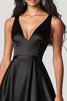 Load image into Gallery viewer, Black A Line V-Neck High-Low Maxi Formal Dress