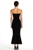 Load image into Gallery viewer, Black Strapless Satin Mermaid Maxi Formal Dress