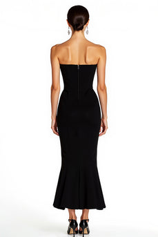 Black Strapless Satin Mermaid Maxi Formal Dress