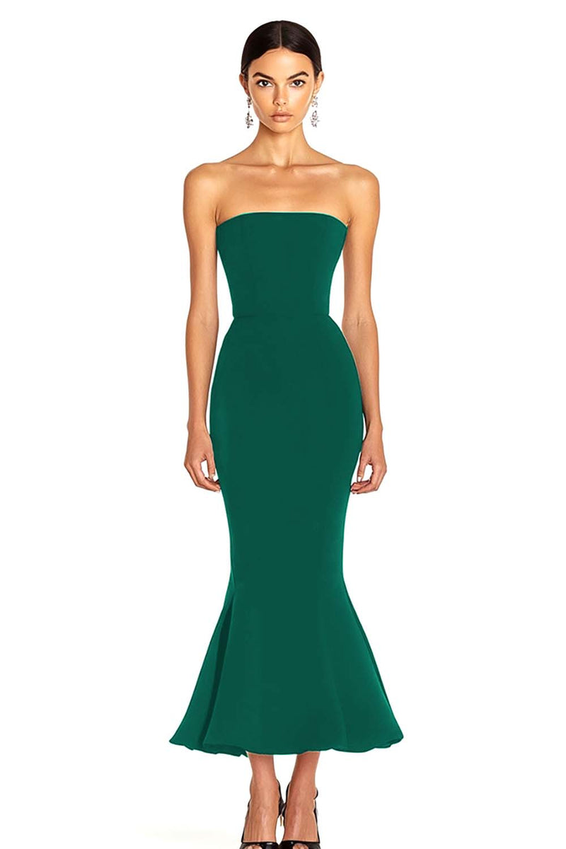 Load image into Gallery viewer, Black Strapless Satin Mermaid Maxi Formal Dress