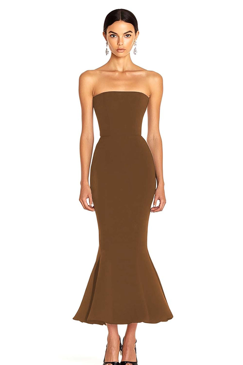 Load image into Gallery viewer, Black Strapless Satin Mermaid Maxi Formal Dress