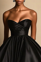 Load image into Gallery viewer, Black Sweetheart Satin A Line High-Low Formal Dress