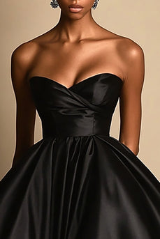 Black Sweetheart Satin A Line High-Low Formal Dress