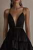 Load image into Gallery viewer, Black Tulle A Line V-Neck Tiered Formal Dress