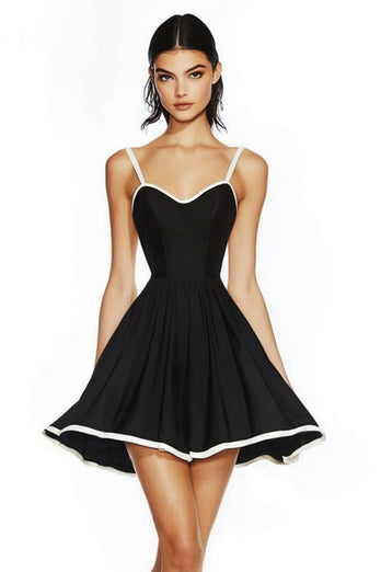 Black A Line Sweetheart Satin Short Graduation Dress