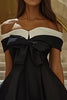 Load image into Gallery viewer, Black A Line Off the Shoulder Satin Short Graduation Dress with Bow