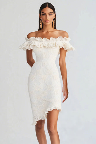 White Bodycon Ruffled Short Graduation Dress with Appliques