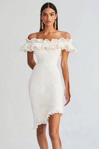 White Bodycon Ruffled Short Graduation Dress with Appliques
